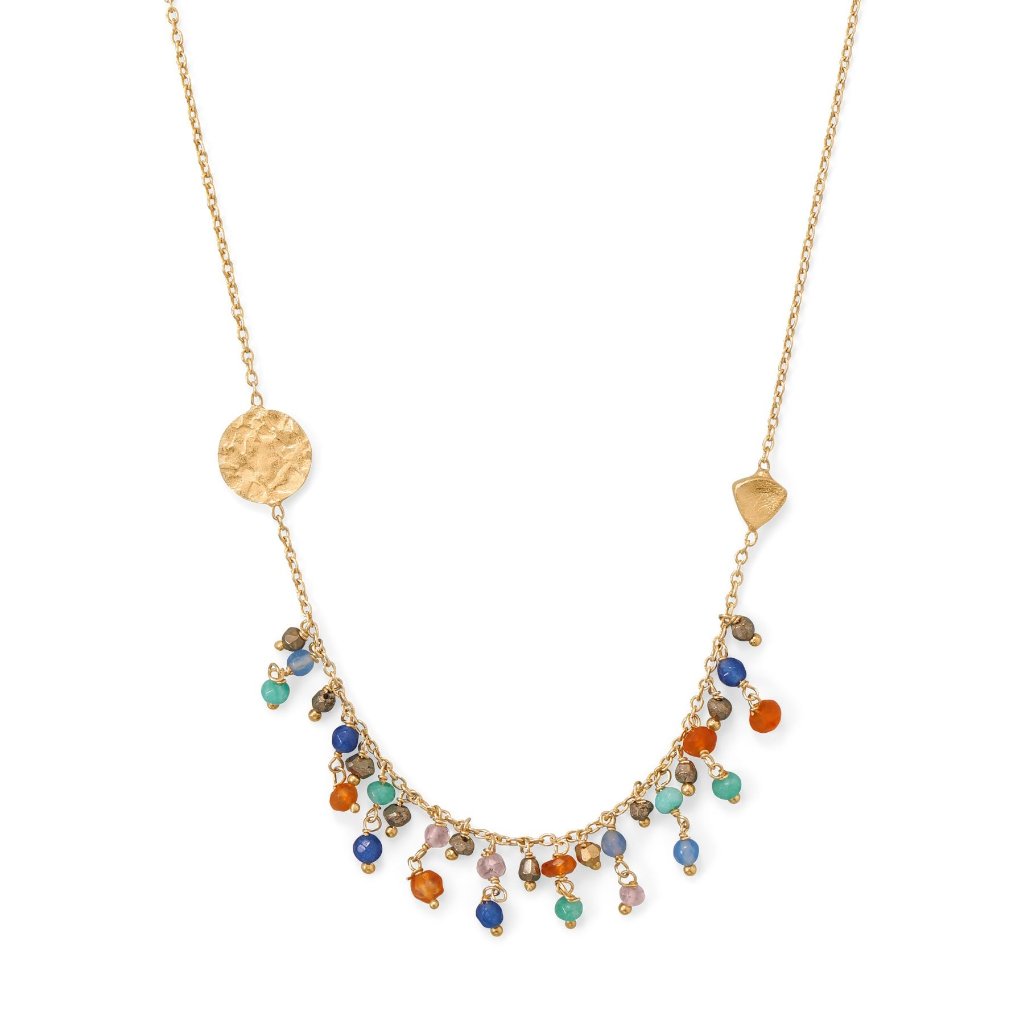 14k Gold Plated Sterling Silver Multi Stone Necklace 16.5